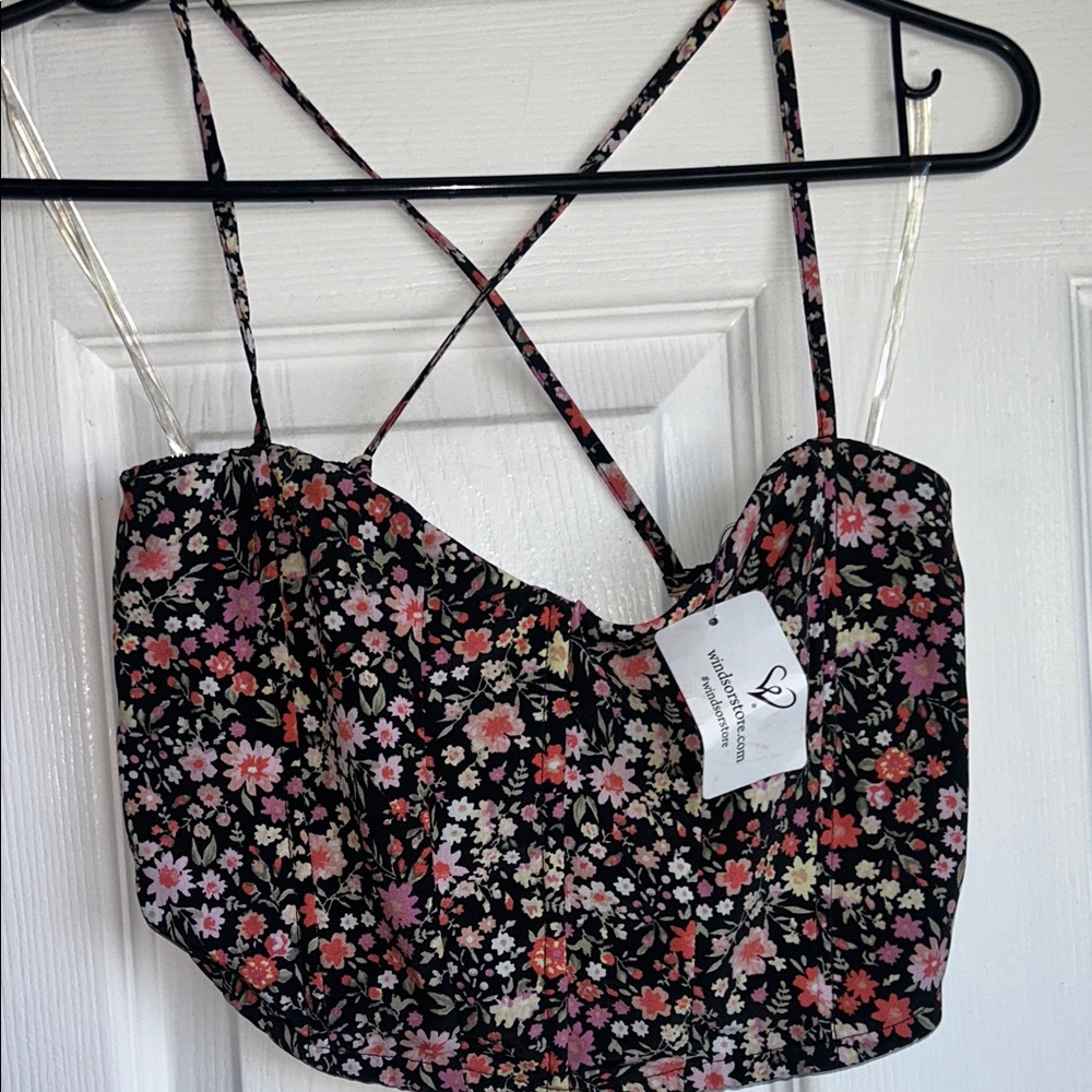 Windsor Black Floral Crisscross Bust Top